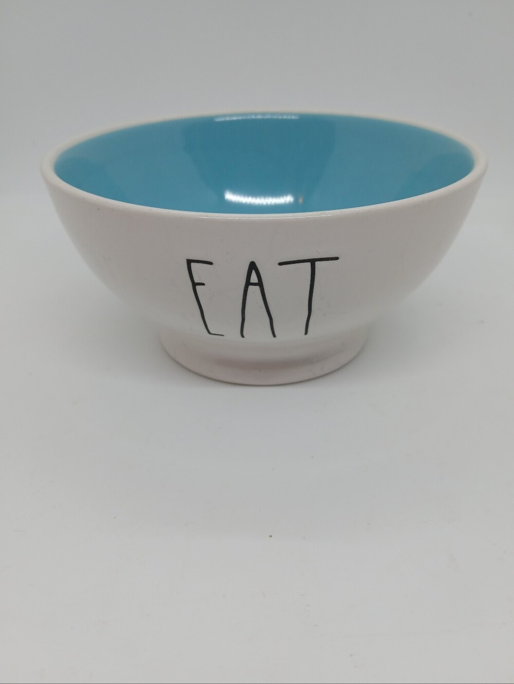 Rae Dunn EAT Ceramic Bowl Robin Egg Blue Interior Magenta Artisan